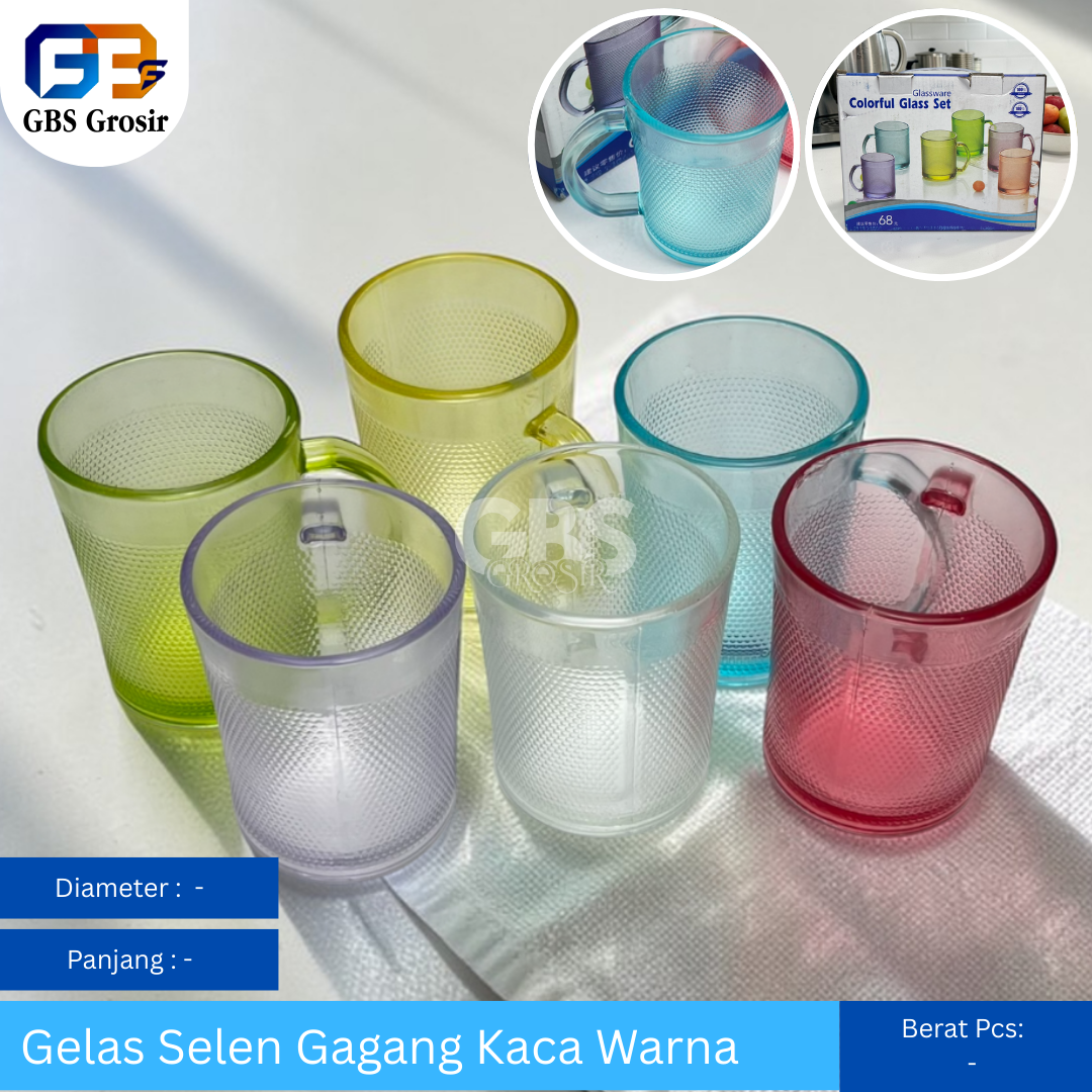 Gelas Selen Gagang Kaca Warna Set 6 Pcs (16set)