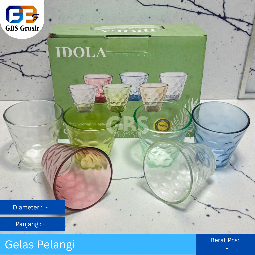 Gelas Pelangi Kaca Warna Set 6pcs (18pcs)