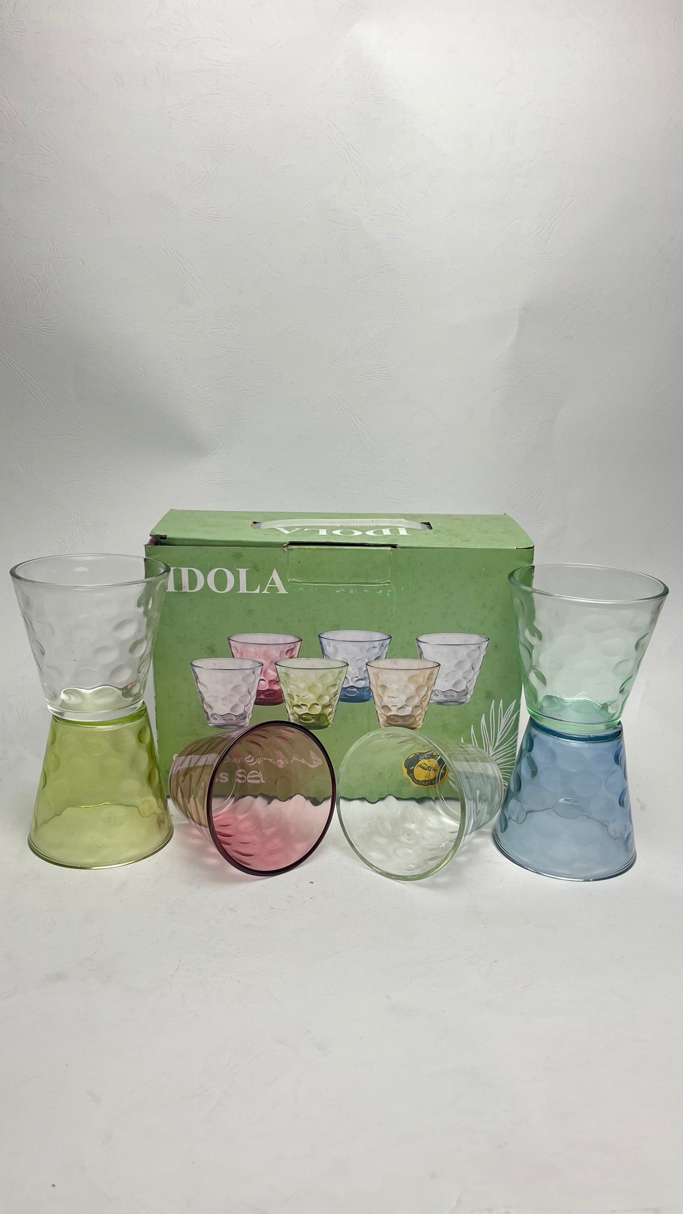 Gelas Pelangi Kaca Warna Set 6pcs (18pcs)