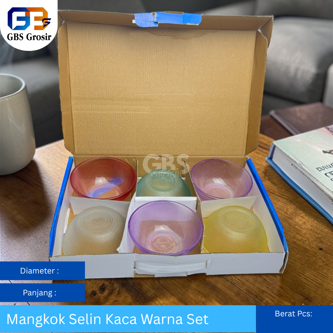 Mangkok Selin Kaca Warna Set (16set)