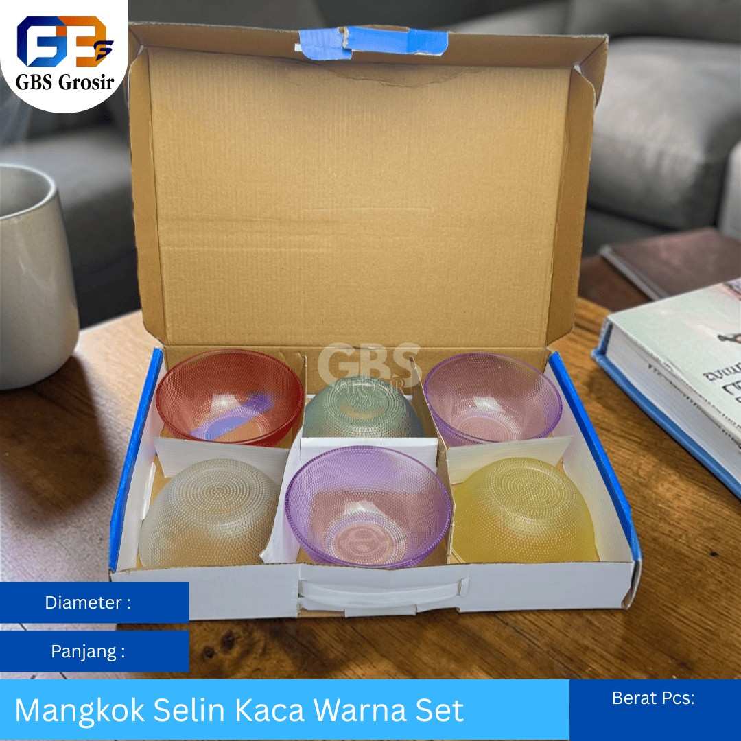 Mangkok Selin Kaca Warna Set (16set)