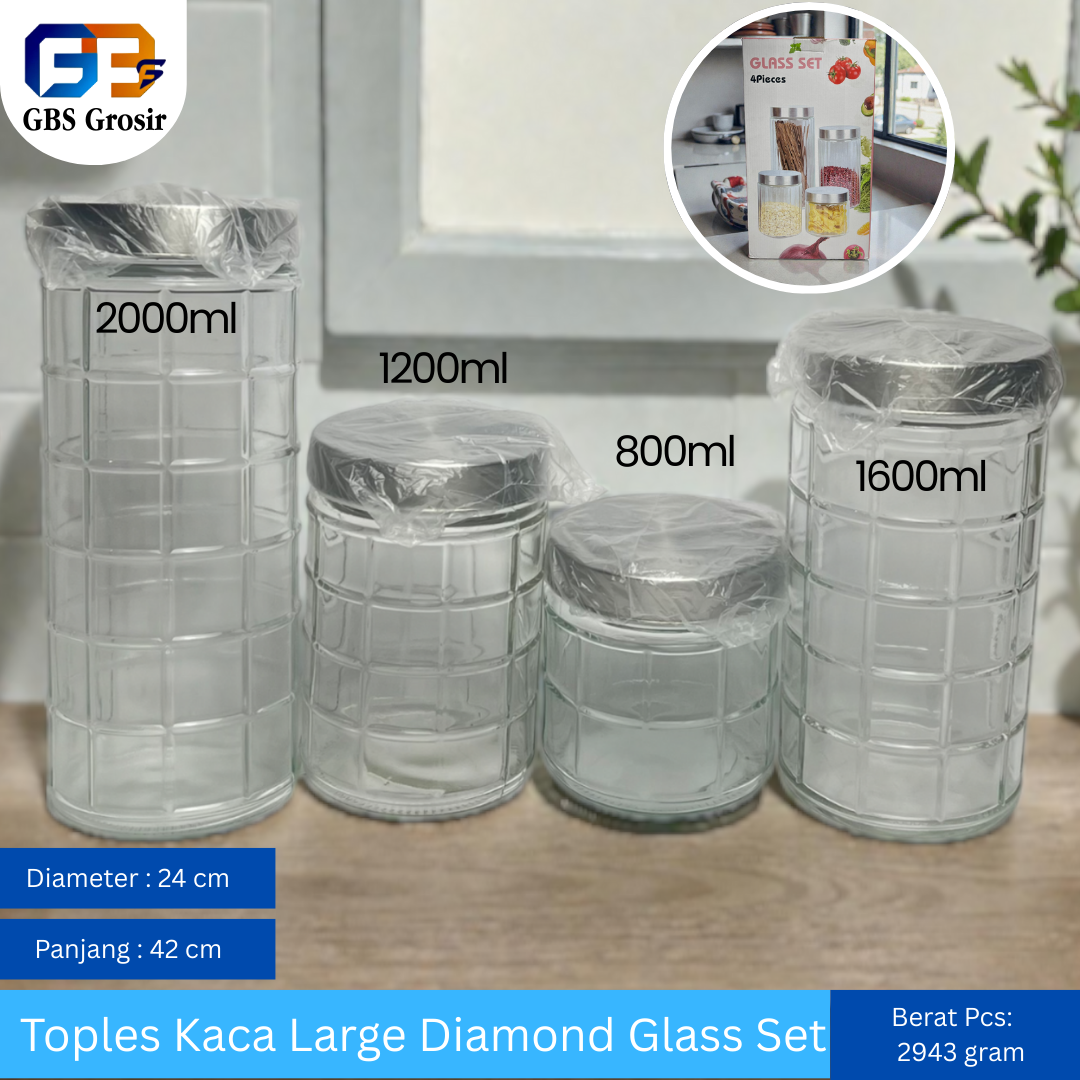 Toples Kaca Diamond Besar NA Set (4pcs)