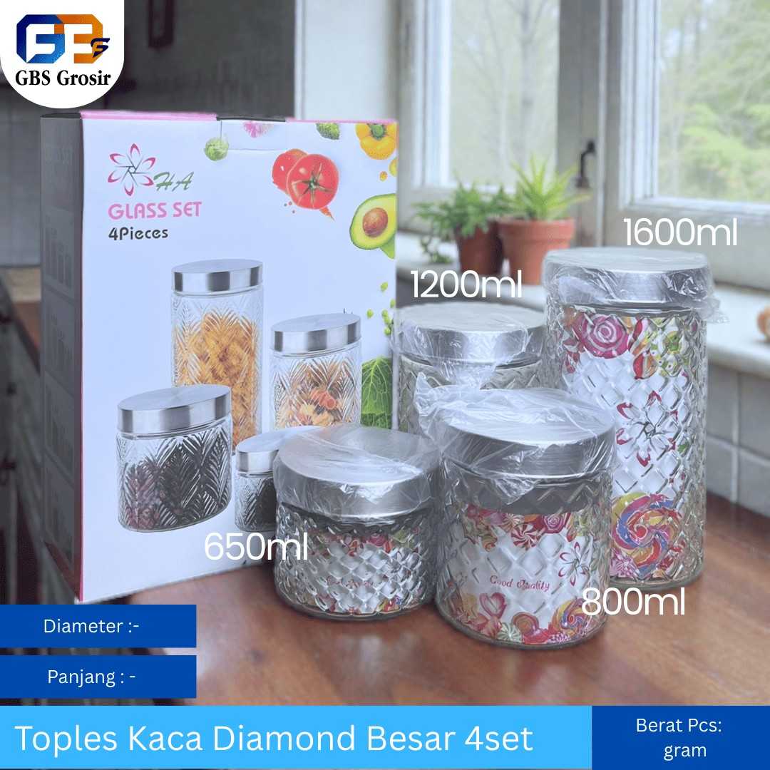 Toples Kaca Diamond Besar HA Set 4pcs (4set)