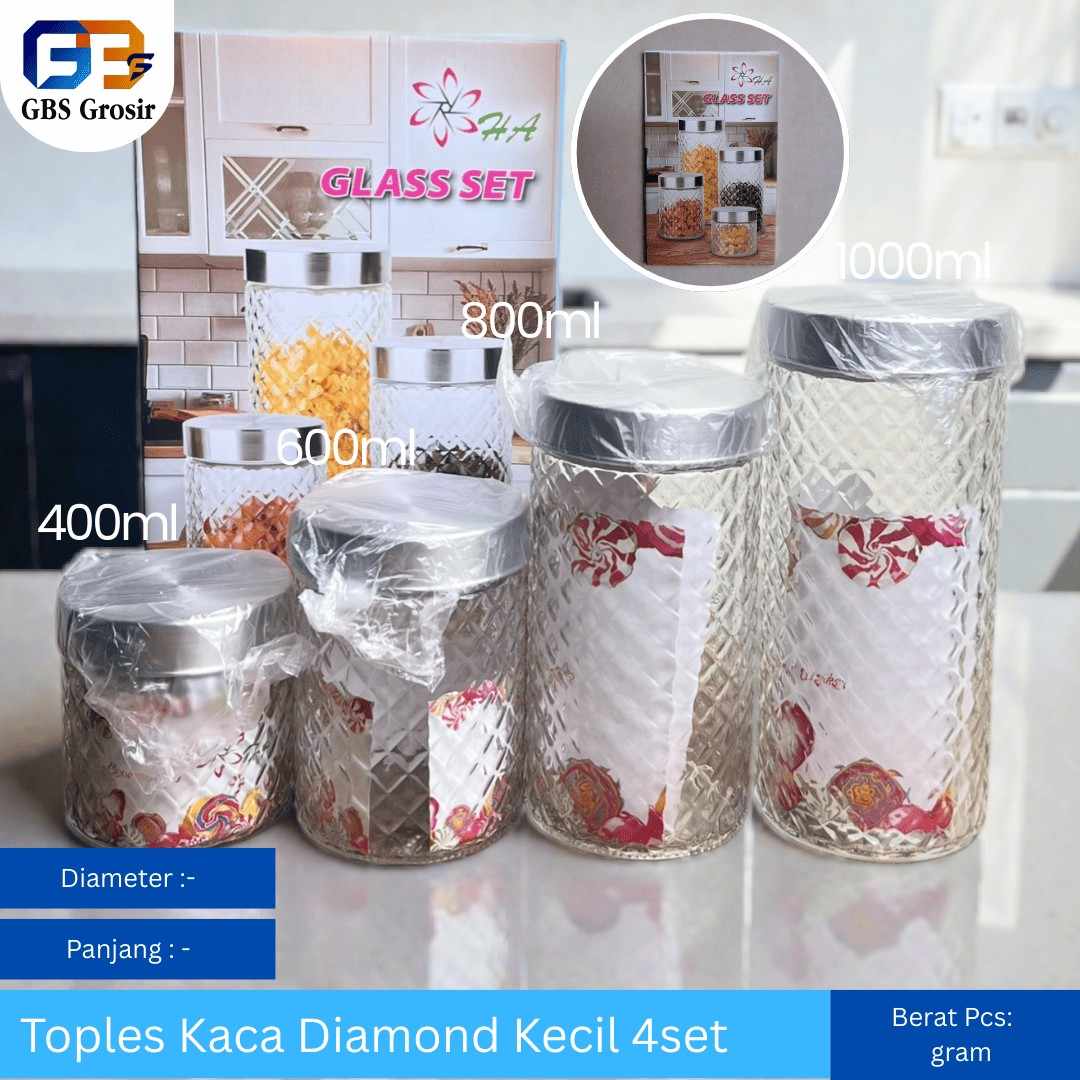 Toples Kaca Diamond Kecil HA Set 4pcs (12set)