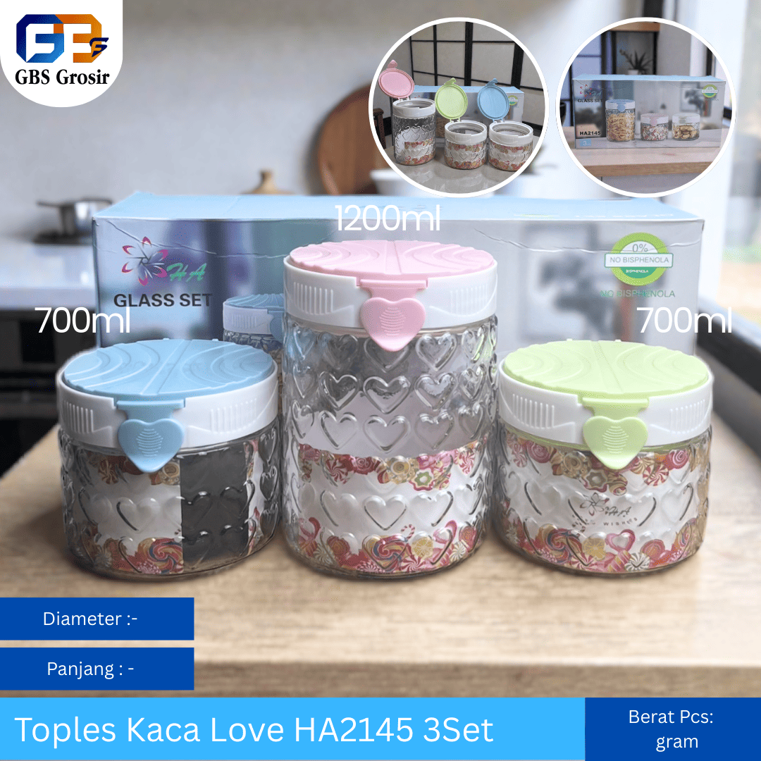 Toples Kaca Love HA2145 Set 3pcs (15set)