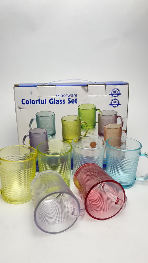 Gelas Selen Gagang Kaca Warna Set 6 Pcs (16set)