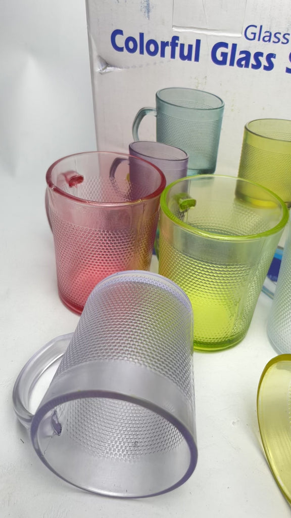 Gelas Selen Gagang Kaca Warna Set 6 Pcs (16set)